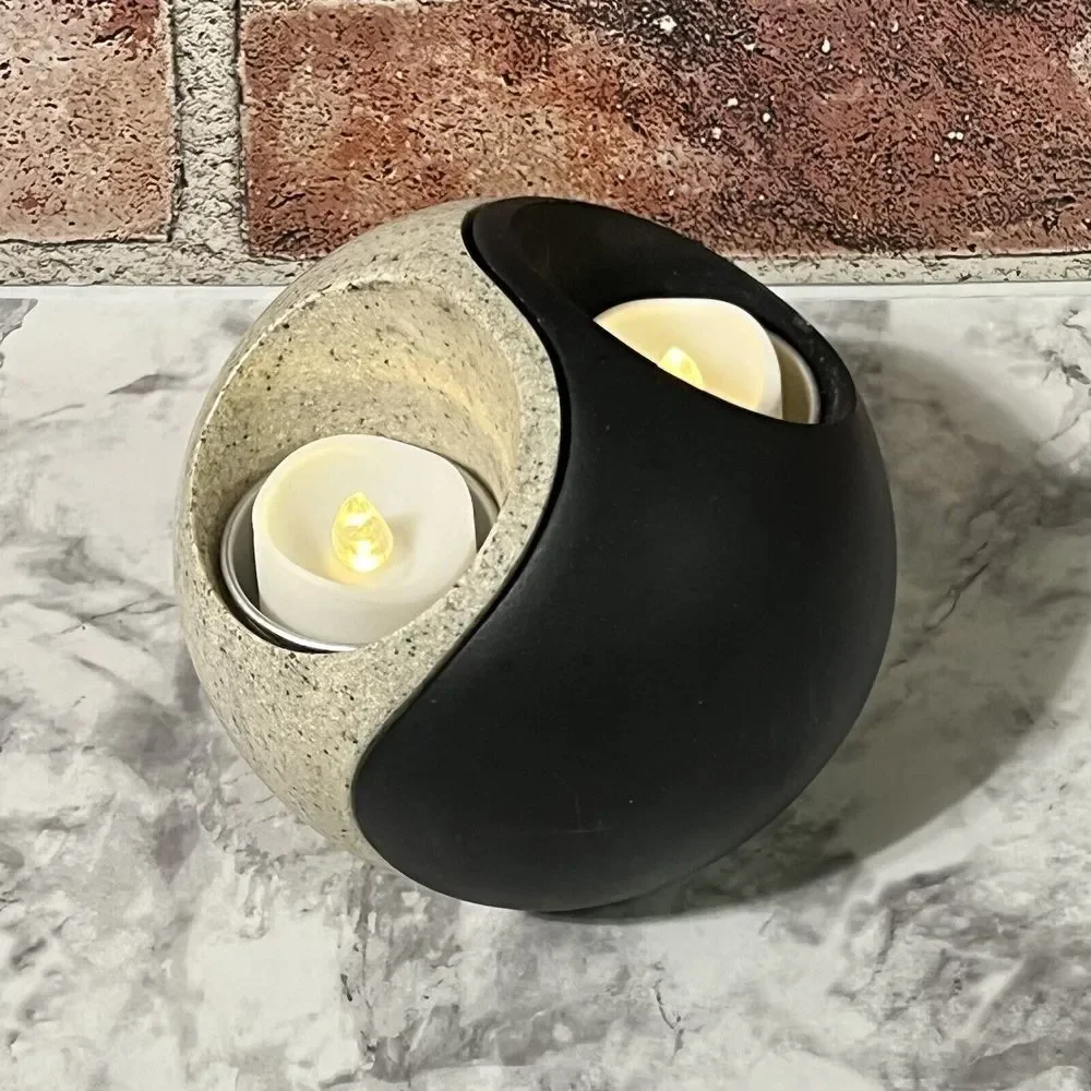 VTG PartyLite Yin and Yang Stone Tea Light Candle Holder Set RETIRED Black White